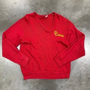 Vintage 70s Champion V-Neck Sweatshirt Red CC Cougars Blue Bar Tag USA Made M